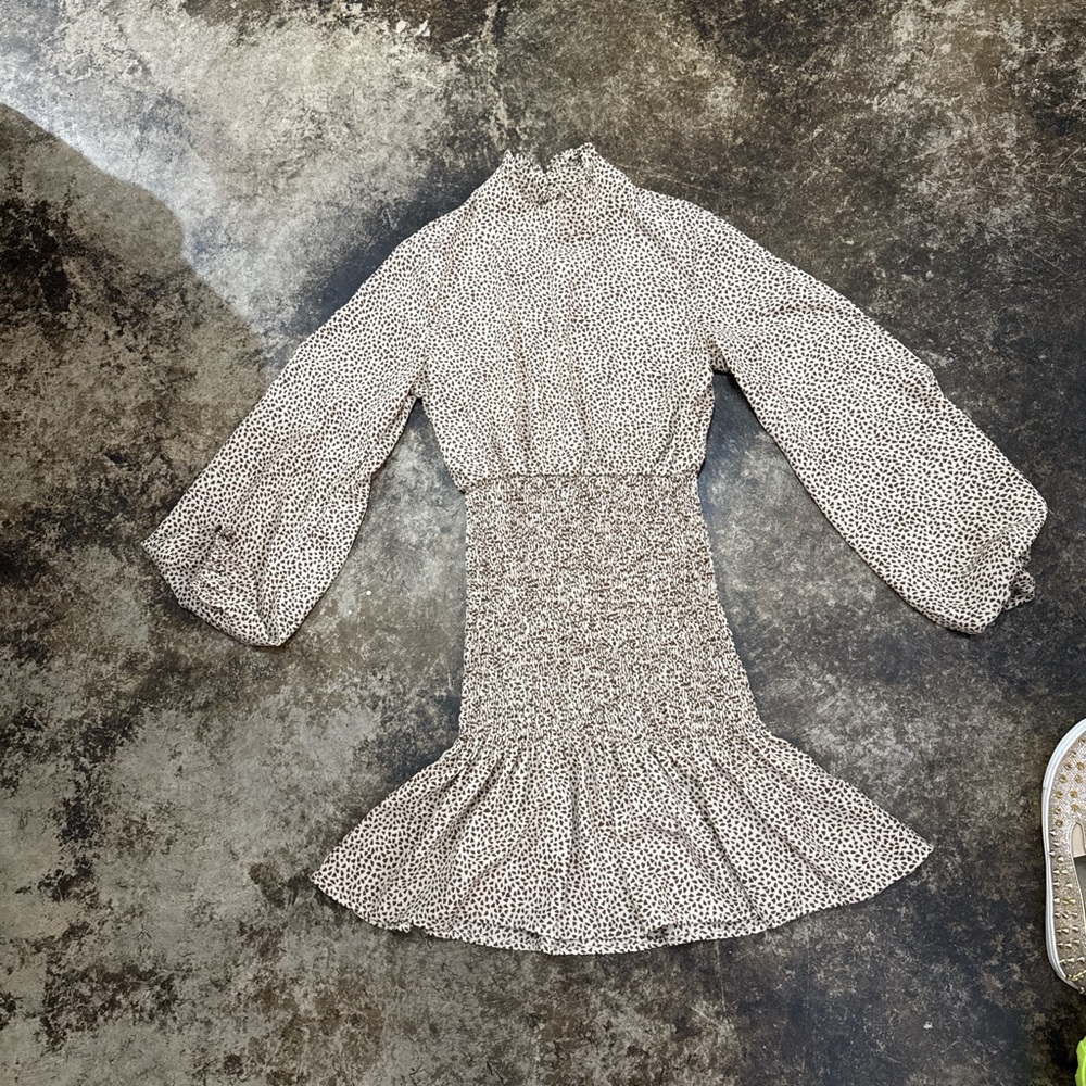 SHEIN Brown and White Patterned Dress